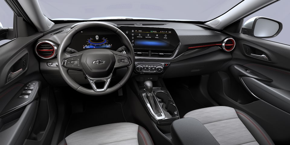 2025 Chevrolet Trax crossover CGI Photography: JET BLACK & RED POINT COOL GRAY ARTIFICIAL LEATHER SHEET