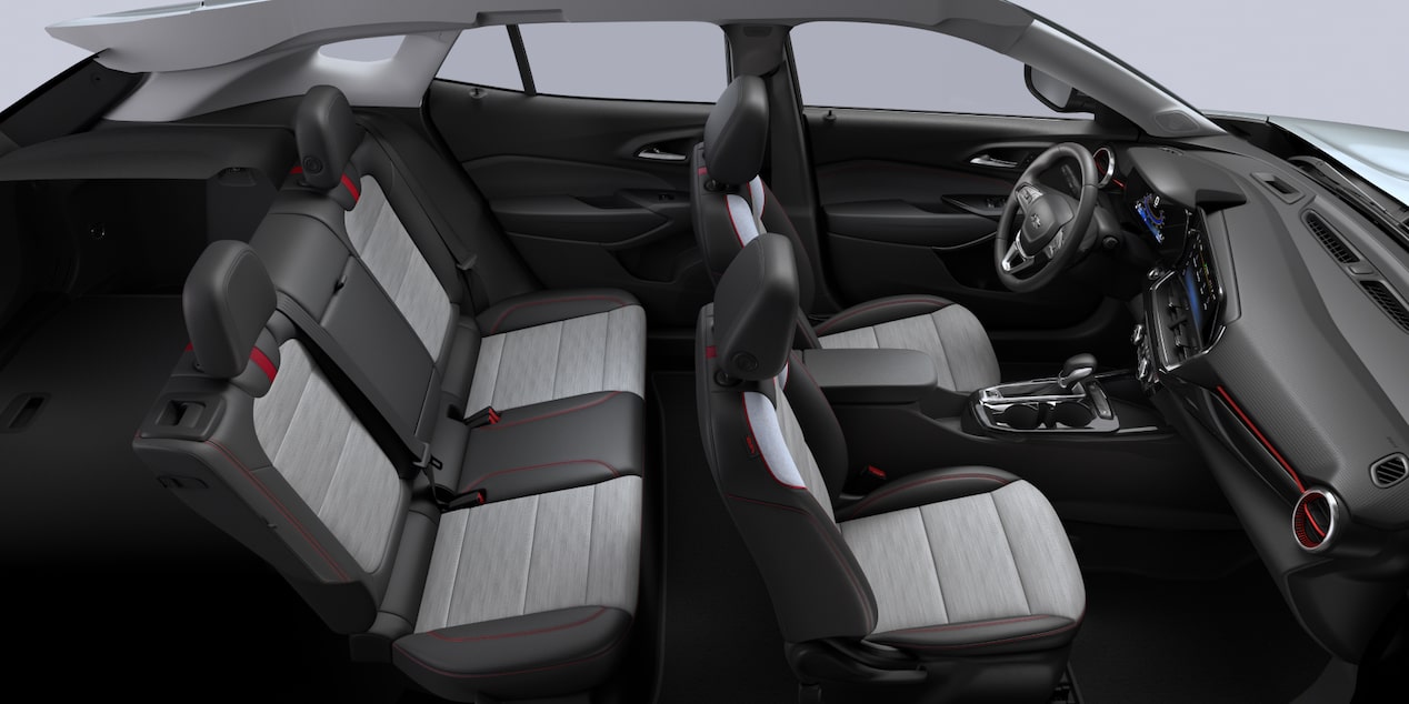 2026 Chevrolet Trax crossover CGI Photography: JET BLACK & RED POINT COOL GRAY ARTIFICIAL LEATHER SHEET