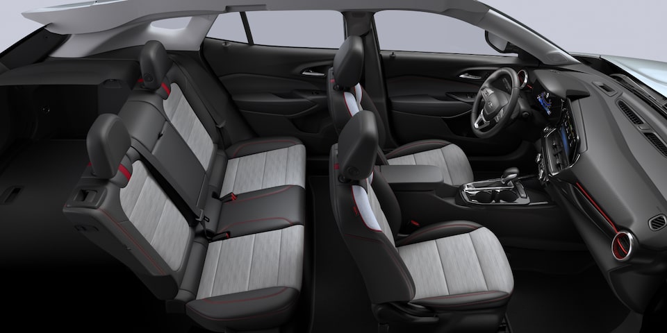 2025 Chevrolet Trax crossover CGI Photography: JET BLACK & RED POINT COOL GRAY ARTIFICIAL LEATHER SHEET